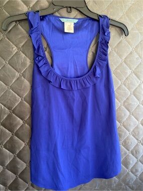 Marciano SILK Cobalt Blue Ruffle Scoop Neck Tank